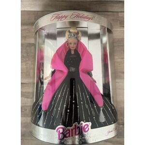 Mattel 1998 Special Edition Happy Holidays Barbie Doll blonde black glitter gown